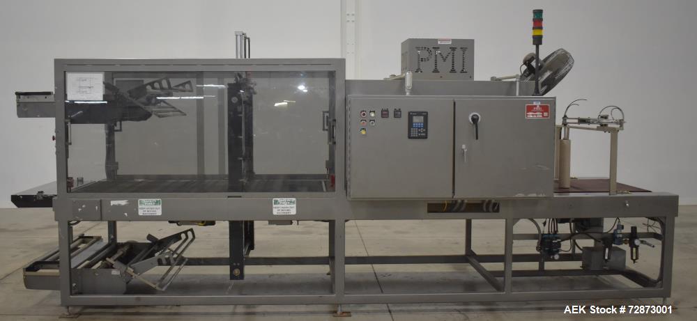Used PMI (Arpac) Model SIB-35 Automatic Inline Shrink Bundler. Capable of speeds up to 30 bundles per minute (depending on application). Has a 35"W seal bar and 17" max height clearance. Tunnel apera...