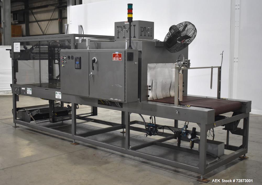 Used PMI (Arpac) Model SIB-35 Automatic Inline Shrink Bundler. Capable of speeds up to 30 bundles per minute (depending on application). Has a 35"W seal bar and 17" max height clearance. Tunnel apera...