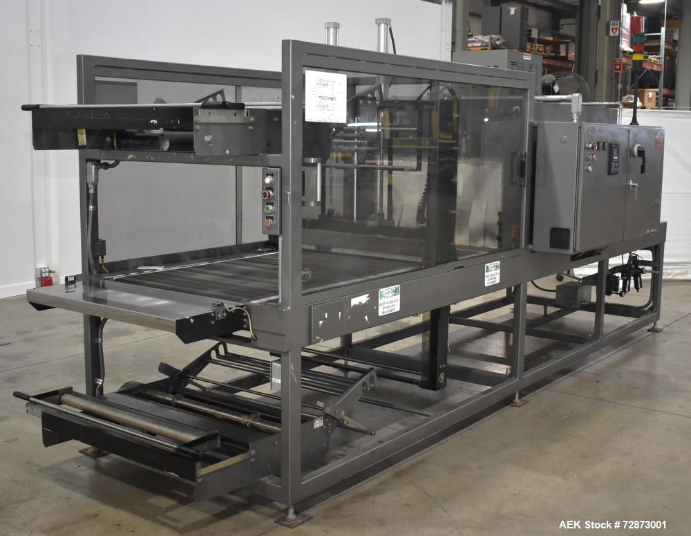 Used PMI (Arpac) Model SIB-35 Automatic Inline Shrink Bundler. Capable of speeds up to 30 bundles per minute (depending on application). Has a 35"W seal bar and 17" max height clearance. Tunnel apera...