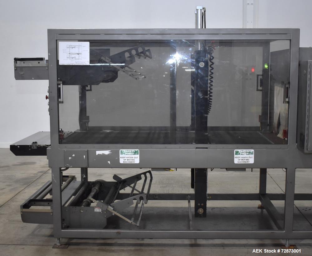 Used PMI (Arpac) Model SIB-35 Automatic Inline Shrink Bundler. Capable of speeds up to 30 bundles per minute (depending on application). Has a 35"W seal bar and 17" max height clearance. Tunnel apera...