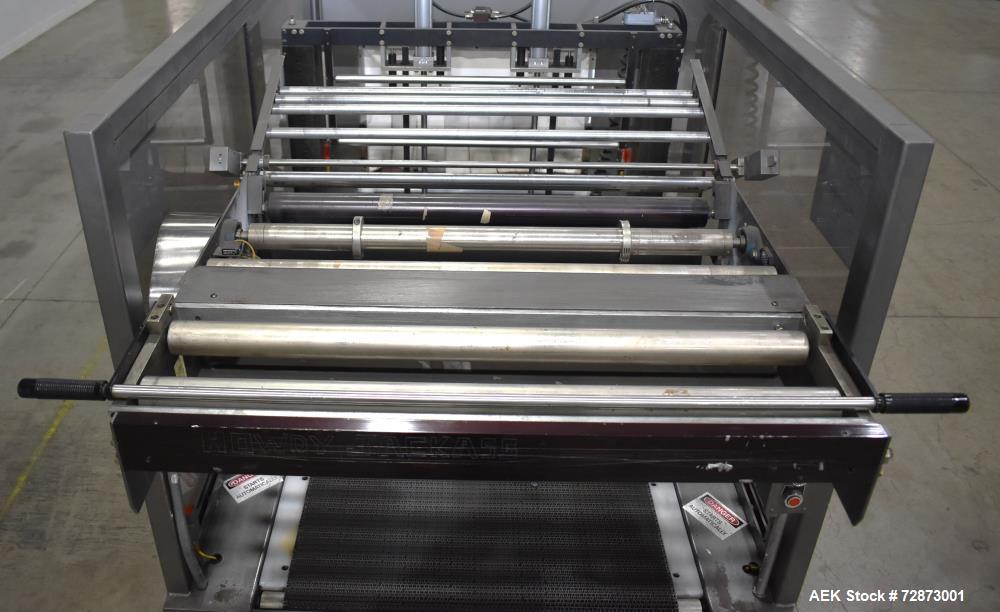 Used PMI (Arpac) Model SIB-35 Automatic Inline Shrink Bundler. Capable of speeds up to 30 bundles per minute (depending on application). Has a 35"W seal bar and 17" max height clearance. Tunnel apera...