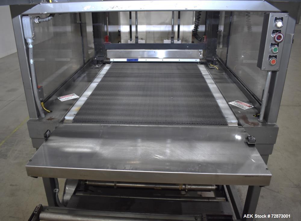 Used PMI (Arpac) Model SIB-35 Automatic Inline Shrink Bundler. Capable of speeds up to 30 bundles per minute (depending on application). Has a 35"W seal bar and 17" max height clearance. Tunnel apera...