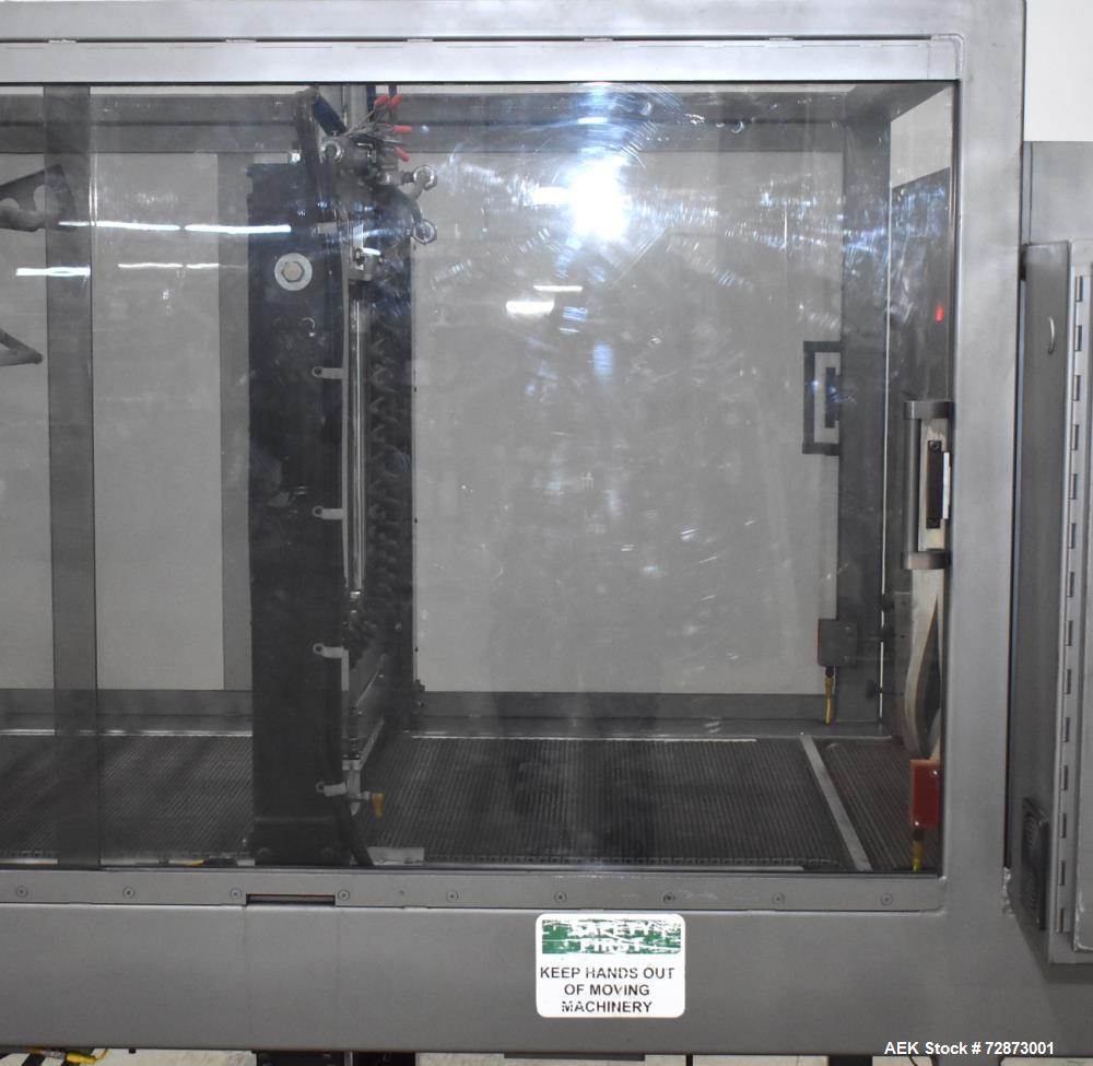 Used PMI (Arpac) Model SIB-35 Automatic Inline Shrink Bundler. Capable of speeds up to 30 bundles per minute (depending on application). Has a 35"W seal bar and 17" max height clearance. Tunnel apera...