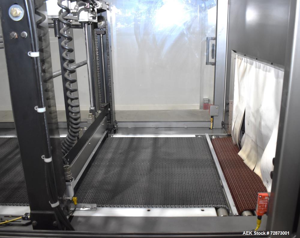 Used PMI (Arpac) Model SIB-35 Automatic Inline Shrink Bundler. Capable of speeds up to 30 bundles per minute (depending on application). Has a 35"W seal bar and 17" max height clearance. Tunnel apera...