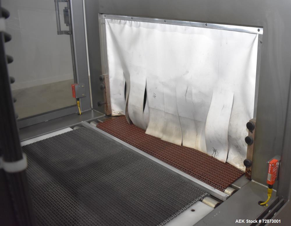 Used PMI (Arpac) Model SIB-35 Automatic Inline Shrink Bundler. Capable of speeds up to 30 bundles per minute (depending on application). Has a 35"W seal bar and 17" max height clearance. Tunnel apera...