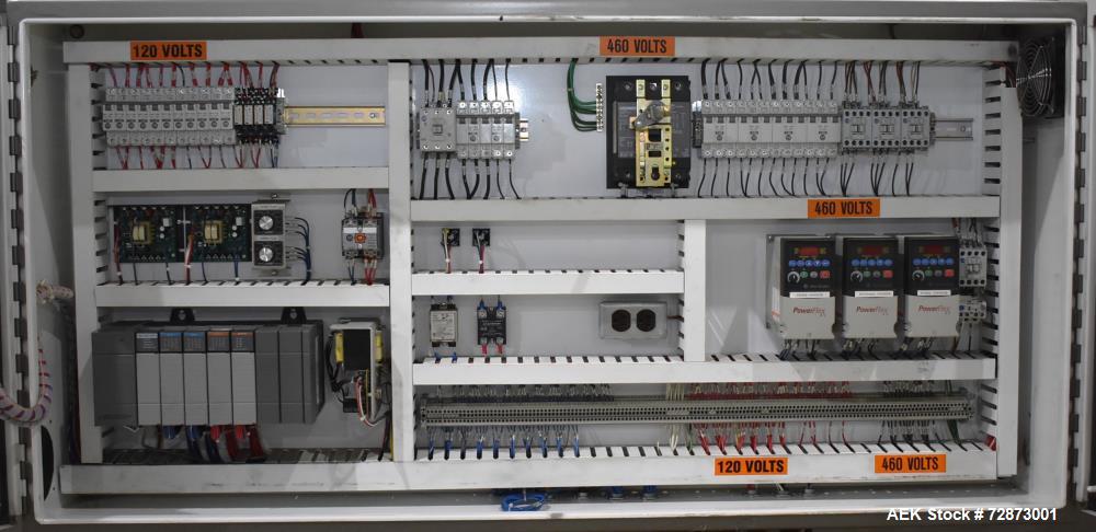 Used PMI (Arpac) Model SIB-35 Automatic Inline Shrink Bundler. Capable of speeds up to 30 bundles per minute (depending on application). Has a 35"W seal bar and 17" max height clearance. Tunnel apera...