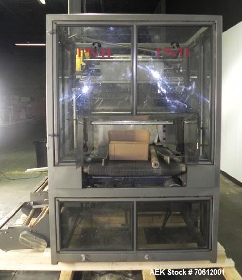 Used PMI Model SIC-30 Automatic Shrink Bundler & Shrink Tunnel. Machine is rated at up to 30 packages per minute. Tray wrapper has a30" seal bar. Has a glass-filled/nylon mech conveyor belt. Has a hi...