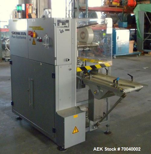 Used Skinetta Automatic Stretch Banding/ Shrink Bundle Machine, Model ASK200B, Serial #2517.02. Capable of speeds up to 20 cycles per minute. Will handle working film web width of 200 mm. Handles PE ...