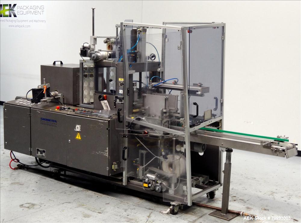 Used Skinetta (Christ Packaging) Model ASK300 Automatic single lane stretch/shrink film bundler. Capable of speeds up to 32 cycles per minute. Capable of a product size range (length) 75mm - 290mm (w...