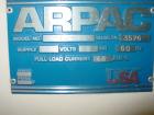 Used Arpac Model 105TW28 Shrink Wrapper with Film Feed Rack and Splicer. Speed up to 36 Wraps per Minute. 6' L x 20