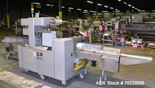 Used Bosch Doboy Model Linium 315 Horizontal Flow Wrapper. Machine is of stainless steel construction, rated up to 350 packages/minute, 8' long in line indexing feed conveyor with 5" pitch, SealStrip...