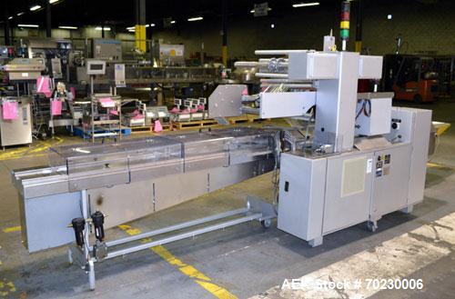 Used Bosch Doboy Model Linium 315 Horizontal Flow Wrapper. Machine is of stainless steel construction, rated up to 350 packages/minute, 8' long in line indexing feed conveyor with 5" pitch, SealStrip...