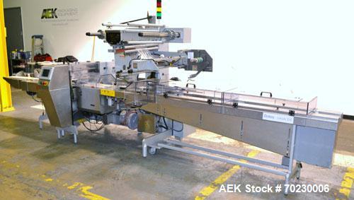 Used Bosch Doboy Model Linium 315 Horizontal Flow Wrapper. Machine is of stainless steel construction, rated up to 350 packages/minute, 8' long in line indexing feed conveyor with 5" pitch, SealStrip...