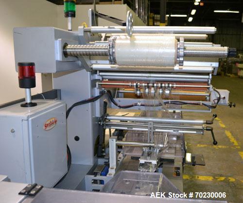 Used Bosch Doboy Model Linium 315 Horizontal Flow Wrapper. Machine is of stainless steel construction, rated up to 350 packages/minute, 8' long in line indexing feed conveyor with 5" pitch, SealStrip...