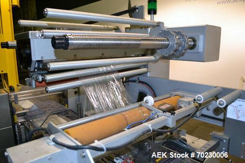 Used Bosch Doboy Model Linium 315 Horizontal Flow Wrapper. Machine is of stainless steel construction, rated up to 350 packages/minute, 8' long in line indexing feed conveyor with 5" pitch, SealStrip...