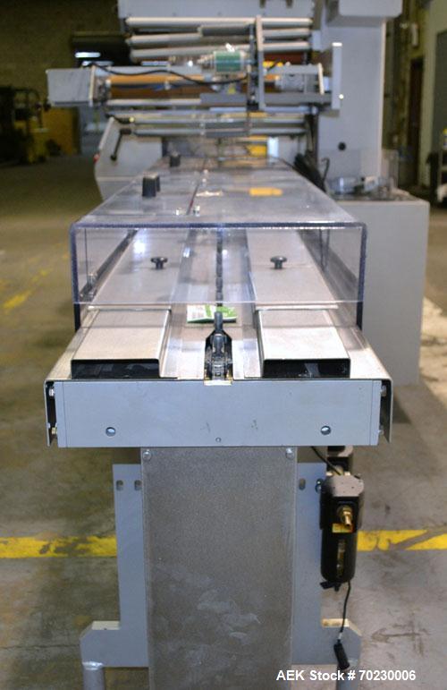 Used Bosch Doboy Model Linium 315 Horizontal Flow Wrapper. Machine is of stainless steel construction, rated up to 350 packages/minute, 8' long in line indexing feed conveyor with 5" pitch, SealStrip...