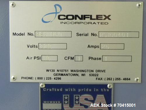 Used Conflex RSW 160 Advantedge Rotary Horizontal Side Seal Shrink Wrapper. Machine is registration capable, and can perform at speeds up to 200 packages per minute. Has a 16" wide seal jaw and a pac...