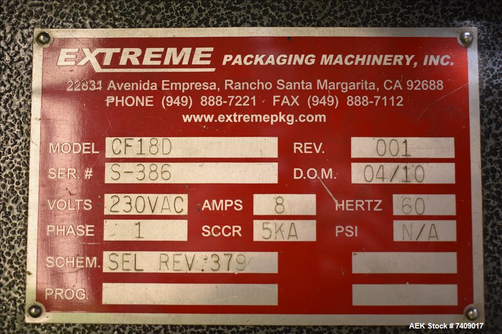 Used Extreme Packaging Machinery Model S-18 Automatic Dual Axis Servo Continuou
