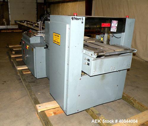 Used Shanklin Horizontal Side Seal Shrink Wrapper, Model F-5A. Capable of speeds up to 75 packages per minute and 90 linear feet per minute. Minimum Package Size: width 1/2" to 16"; length 3" to 48";...