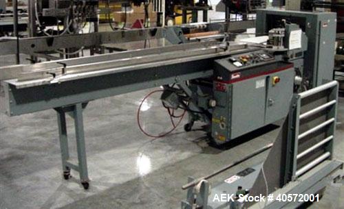 Used Shanklin F5 horizontal side seal shrink wrapper capable of speeds up to 75 packages per minute and 90 linear feet per minute. Minimum package size: width 1/2" to 16", length 3" to 48", height 1/...
