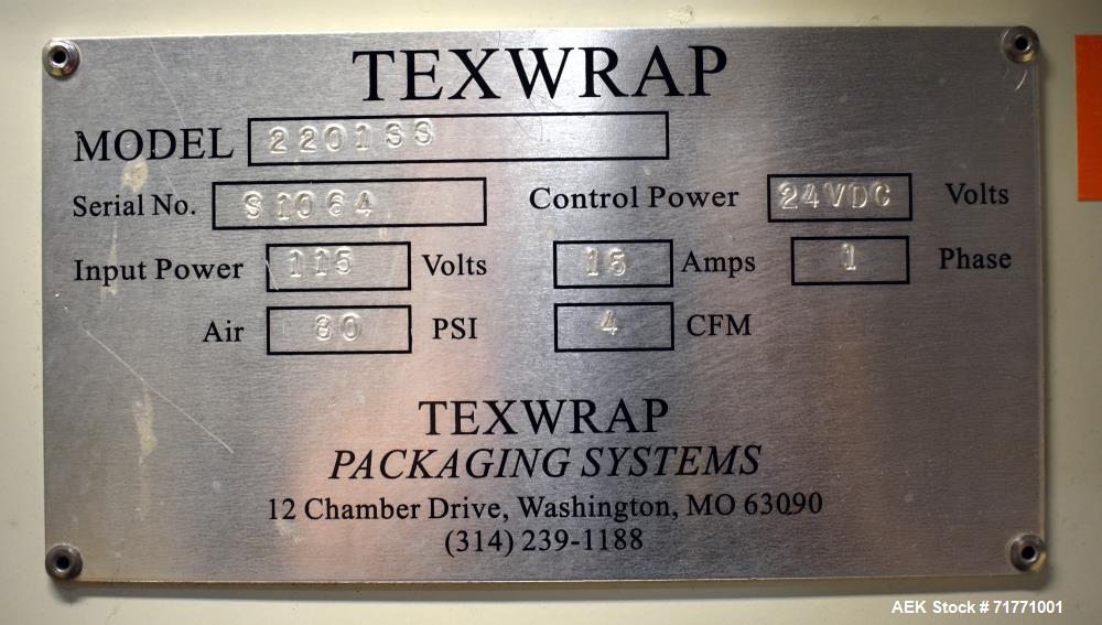 Used Texwrap Model 2201SS Continuous Motion Side Seal Horizontal Shrink Wrapper