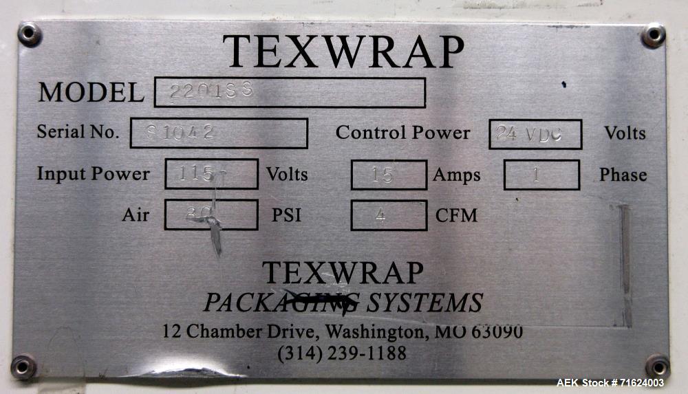 Used Texwrap Continuous Motion Side Seal Horizontal Shrink Wrapper