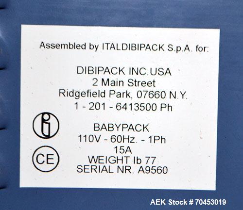 Used Babypack 1217 all in one shrink wrapper.  Capable of speeds from 4 - 6 packages per minute. Sealing dimensions: 12"W x 17"L x 6"H. Maximum center folded film: 14" Has impulse sire seal system. m...