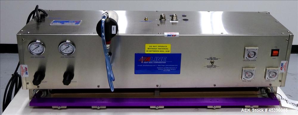 Unused- Aline E.L.V.I.S-30 Entry Level Vacuum Impulse Sealer. Has a 30" long x .5" wide seal bar. Has foot pedal operation, can heat seal, vacuum and seal. Table top unit. Stainless construction.  12...