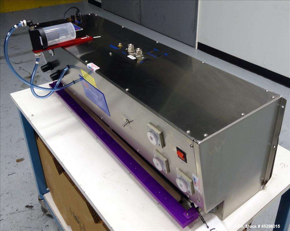 Unused- Aline E.L.V.I.S-30 Entry Level Vacuum Impulse Sealer. Has a 30" long x .5" wide seal bar. Has foot pedal operation, can heat seal, vacuum and seal. Table top unit. Stainless construction.  12...