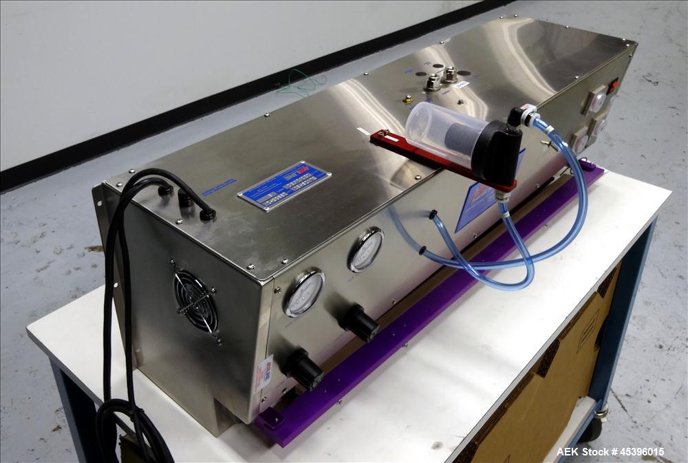 Unused- Aline E.L.V.I.S-30 Entry Level Vacuum Impulse Sealer. Has a 30" long x .5" wide seal bar. Has foot pedal operation, can heat seal, vacuum and seal. Table top unit. Stainless construction.  12...