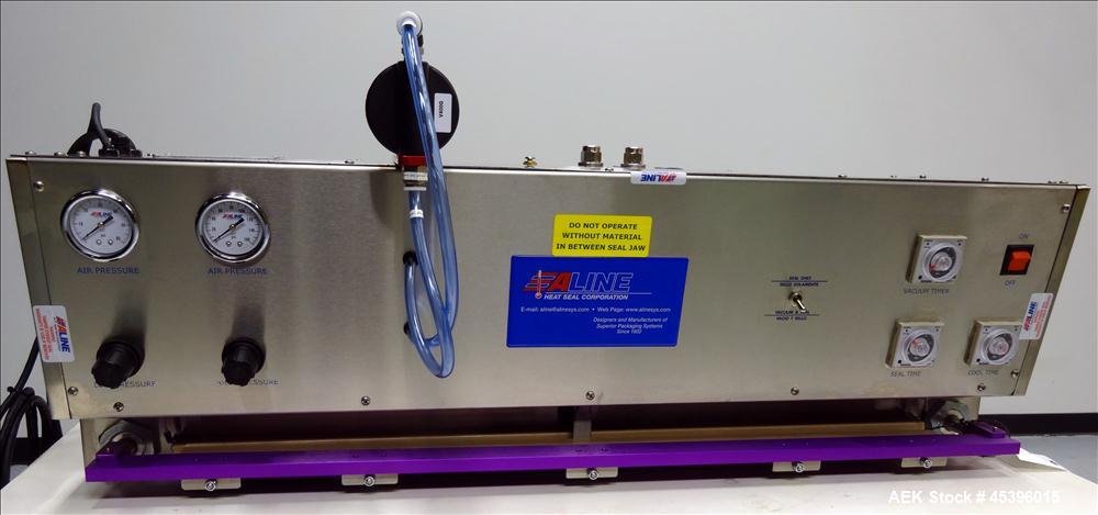 Unused- Aline E.L.V.I.S-30 Entry Level Vacuum Impulse Sealer. Has a 30" long x .5" wide seal bar. Has foot pedal operation, can heat seal, vacuum and seal. Table top unit. Stainless construction.  12...