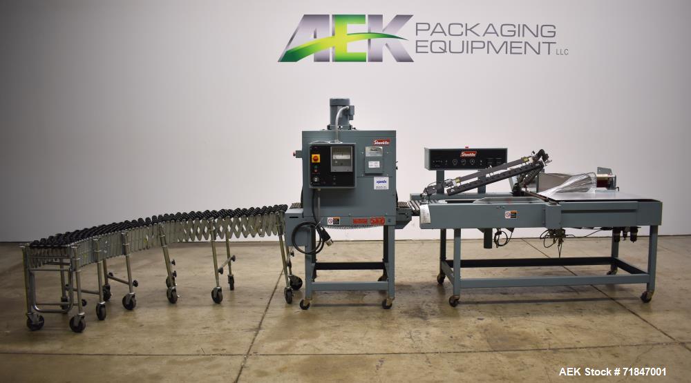 Used Shanklin Shrink Packager Model S24B with T6 Tunnel. Semi automatic inline L-Bar sealer rated from 1 to 20 packages per minute. 28" long x 23" wide load area; 33" long x 20" wide seal bar; up to ...