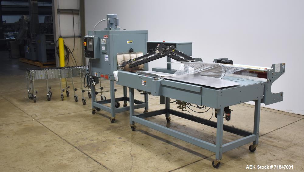 Used Shanklin Shrink Packager Model S24B with T6 Tunnel. Semi automatic inline L-Bar sealer rated from 1 to 20 packages per minute. 28" long x 23" wide load area; 33" long x 20" wide seal bar; up to ...