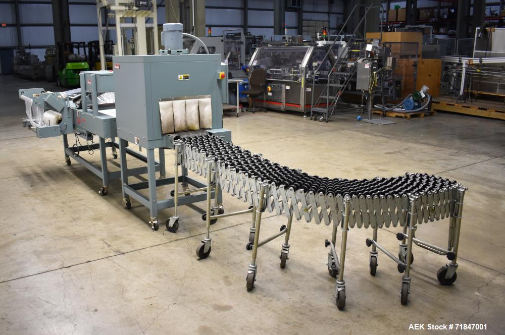 Used Shanklin Shrink Packager Model S24B with T6 Tunnel. Semi automatic inline L-Bar sealer rated from 1 to 20 packages per minute. 28" long x 23" wide load area; 33" long x 20" wide seal bar; up to ...