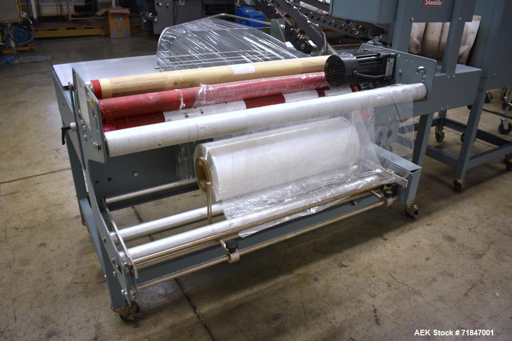 Used- Shanklin Shrink Packager Model S24B with T6 Tunnel. Semi automatic inline L-Bar sealer rated from 1 to 20 packages per...