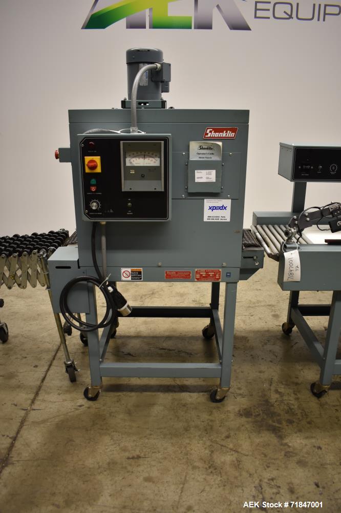 Used- Shanklin Shrink Packager Model S24B with T6 Tunnel. Semi automatic inline L-Bar sealer rated from 1 to 20 packages per...