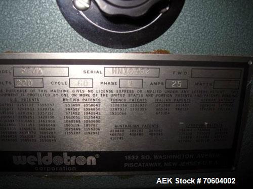 Used Weldotron 5201 Manual L-Bar Sealer. Has 16 x 16 seal area, 220 volt. Powered belt discharge.  PRICE INCLUDES A 15% BUYERS PREMIUM.  AS IS WHERE IS, LOADING & REMOVAL FEES EXTRA, COST TO BE DETER...
