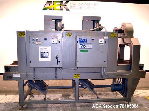 Used Arpac Shrink Tunnel, Model T-28-18-68, Carbon Steel. Approximate 20’’ wide x 118’’ long plastic mesh belt, driven by a 1/4hp, 3/60/230/460 volt, 1725 rpm gear motor. Tunnel opening 28’’ wide x 1...