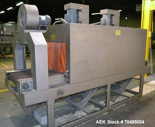 Used Arpac Shrink Tunnel, Model T-28-18-68, Carbon Steel. Approximate 20’’ wide x 118’’ long plastic mesh belt, driven by a 1/4hp, 3/60/230/460 volt, 1725 rpm gear motor. Tunnel opening 28’’ wide x 1...
