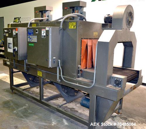 Used Arpac Shrink Tunnel, Model T-28-18-68, Carbon Steel. Approximate 20’’ wide x 118’’ long plastic mesh belt, driven by a 1/4hp, 3/60/230/460 volt, 1725 rpm gear motor. Tunnel opening 28’’ wide x 1...