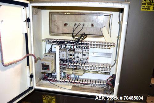 Used Arpac Shrink Tunnel, Model T-28-18-68, Carbon Steel. Approximate 20’’ wide x 118’’ long plastic mesh belt, driven by a 1/4hp, 3/60/230/460 volt, 1725 rpm gear motor. Tunnel opening 28’’ wide x 1...