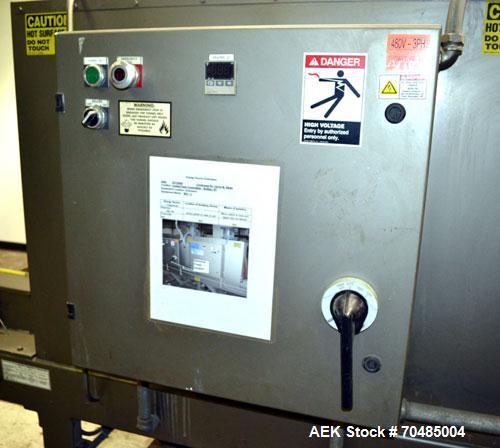 Used Arpac Shrink Tunnel, Model T-28-18-68, Carbon Steel. Approximate 20’’ wide x 118’’ long plastic mesh belt, driven by a 1/4hp, 3/60/230/460 volt, 1725 rpm gear motor. Tunnel opening 28’’ wide x 1...