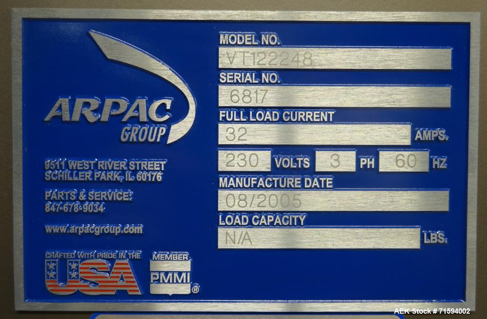 Used Arpac Model VT122248 Vision Series Shrink Tunnel