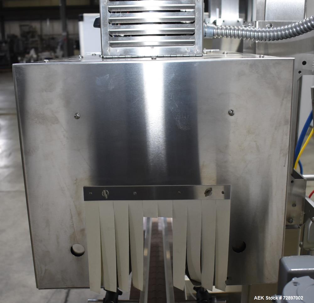 Used Axon EZ-36-SRB5 Heat Shrink Tunnel. Tunnel opening 7.5" wide x 6.75" high x 36" long. Omron temperature controller. Serial# G-0802203. Built date 5/2008. 1/60/220 Volt.