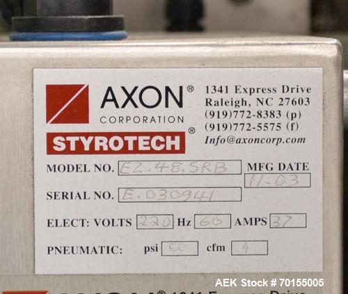 Used Axon Dual Zone Sleeve Label Electric Heat Tunnel, Model EZ-48-SRB. Stainless Steel construction. Over conveyor mounting.  Has chamber inside dimensions  7-1/2 Width, x 8-1/2 height x 48-1/2 leng...