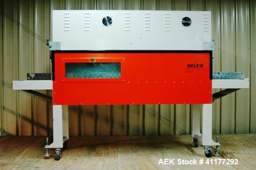 Used Belco Packaging Systems High Speed Recirculating Air Shrink Tunnel, Model ST1608HS, carbon steel. Tunnel measures 16’’ wide x 72’’ long x 8’’ tall. Adjustable conveyor speed from 0 - 120 fpm lon...