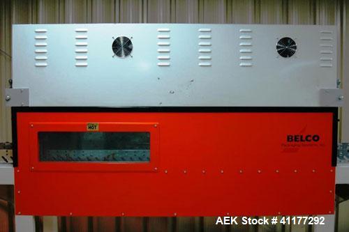 Used Belco Packaging Systems High Speed Recirculating Air Shrink Tunnel, Model ST1608HS, carbon steel. Tunnel measures 16’’ wide x 72’’ long x 8’’ tall. Adjustable conveyor speed from 0 - 120 fpm lon...
