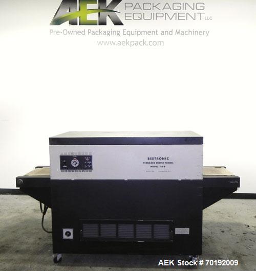 Used Besler Model T-15-9-3PH Mesh Belt Shrink Tunnel. Machine is capable of speeds up to 198 feet per minute. Has 9" high x 15" wide x 52" long shrink tunnel chamber, mesh belt 3/60/220V and mounted ...