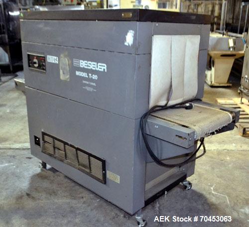Used Besler Model T-20-19-3PH Mesh Belt Shrink Tunnel. Machine is capable of speeds up to 198 feet per minute. Has 9" high x 20" wide x 52" long shrink tunnel chamber, mesh belt 3/60/220V. SELLING PR...