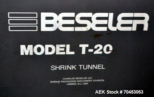 Used Besler Model T-20-19-3PH Mesh Belt Shrink Tunnel. Machine is capable of speeds up to 198 feet per minute. Has 9" high x 20" wide x 52" long shrink tunnel chamber, mesh belt 3/60/220V. SELLING PR...